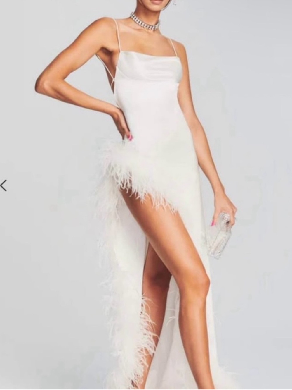Retrofete White Feather-Trim Maxi Dress
